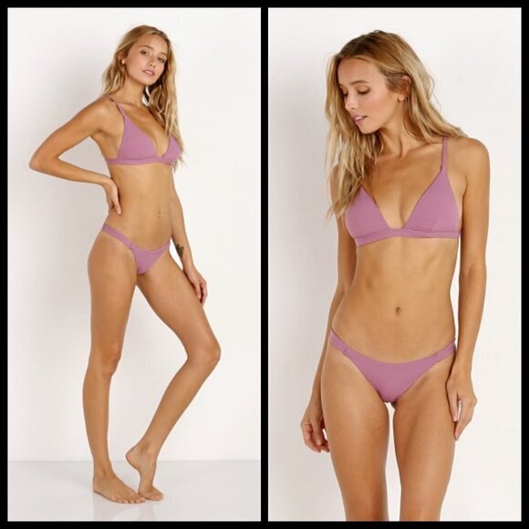 💕VITAMIN A💕 Rose Rib Moss Bikini Top ~ Ribbed Textured Dusty Rose 12 D XL NWOT - Picture 7 of 16